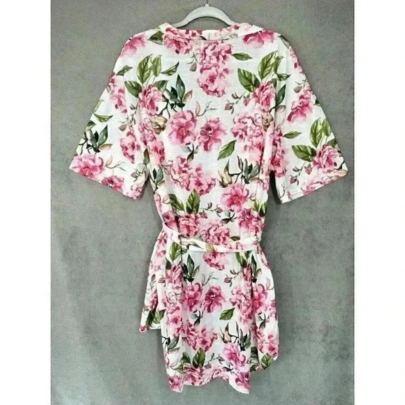 Show Me Your Mumu Brie Robe One Size Floral White Pink Wrap Scoop Kimono Belt - Picture 6 of 9